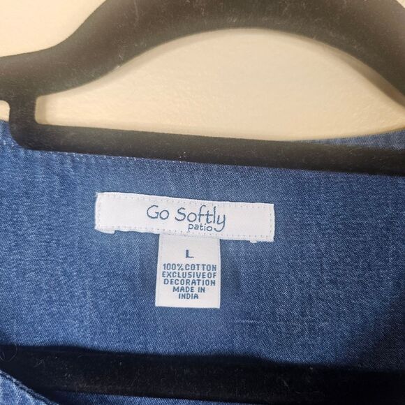 Go softly patio house dress vintage fall pumpkin denim size L cotton - Picture 3 of 5